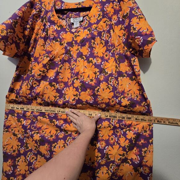 Vtg Hawaiian Floral Mumu Caftan House Dress Womens 2X Orange Purple Comfy Flowy - Picture 9 of 11